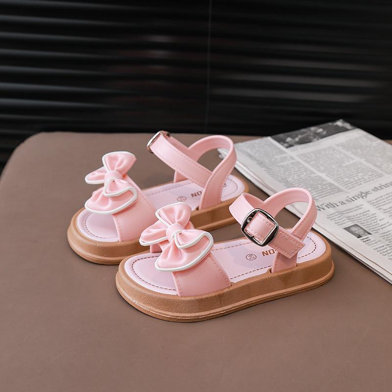 Children's Fashionable Sandals For Summer, Girls' Bow-shaped Princess Sandals. Student Outerwear With Velcro Sandals