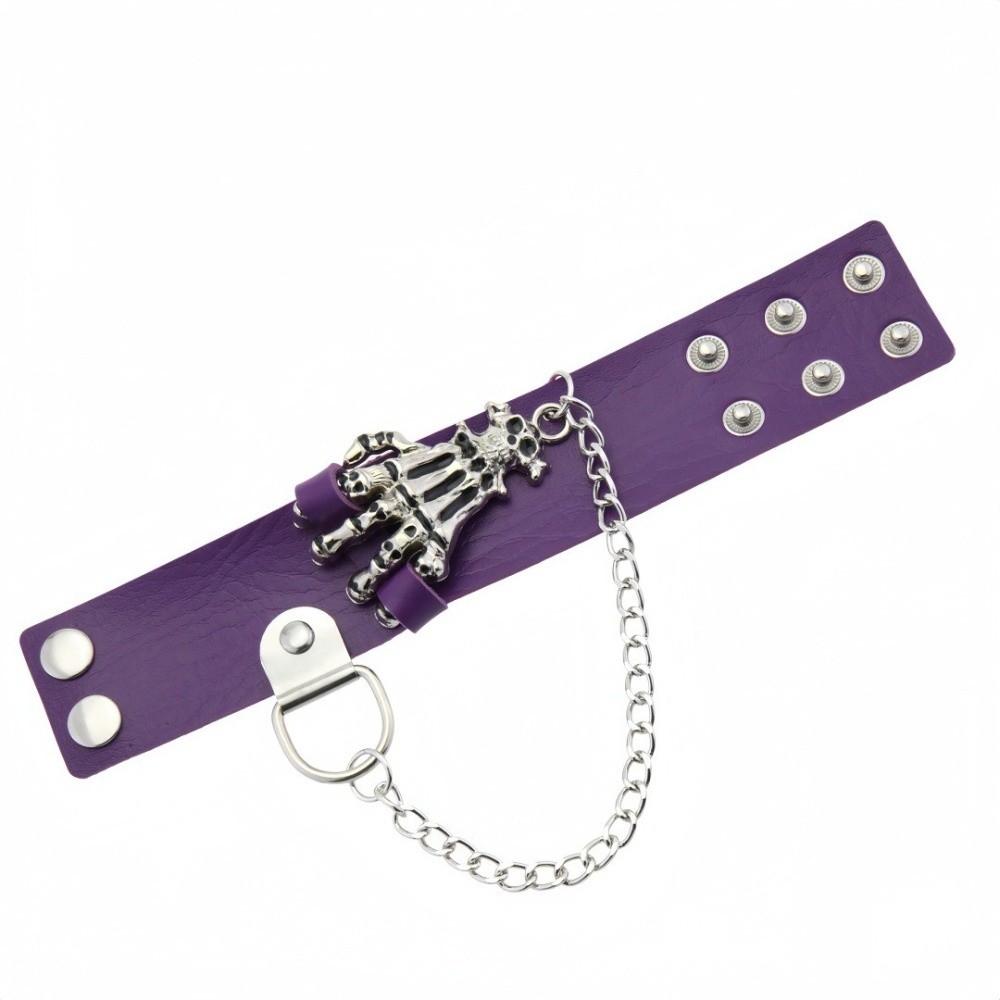 Gothic Punk Skull Wristband Solid Color Wide Chain Bracelet Retro PU Leather Bracelet  Daily