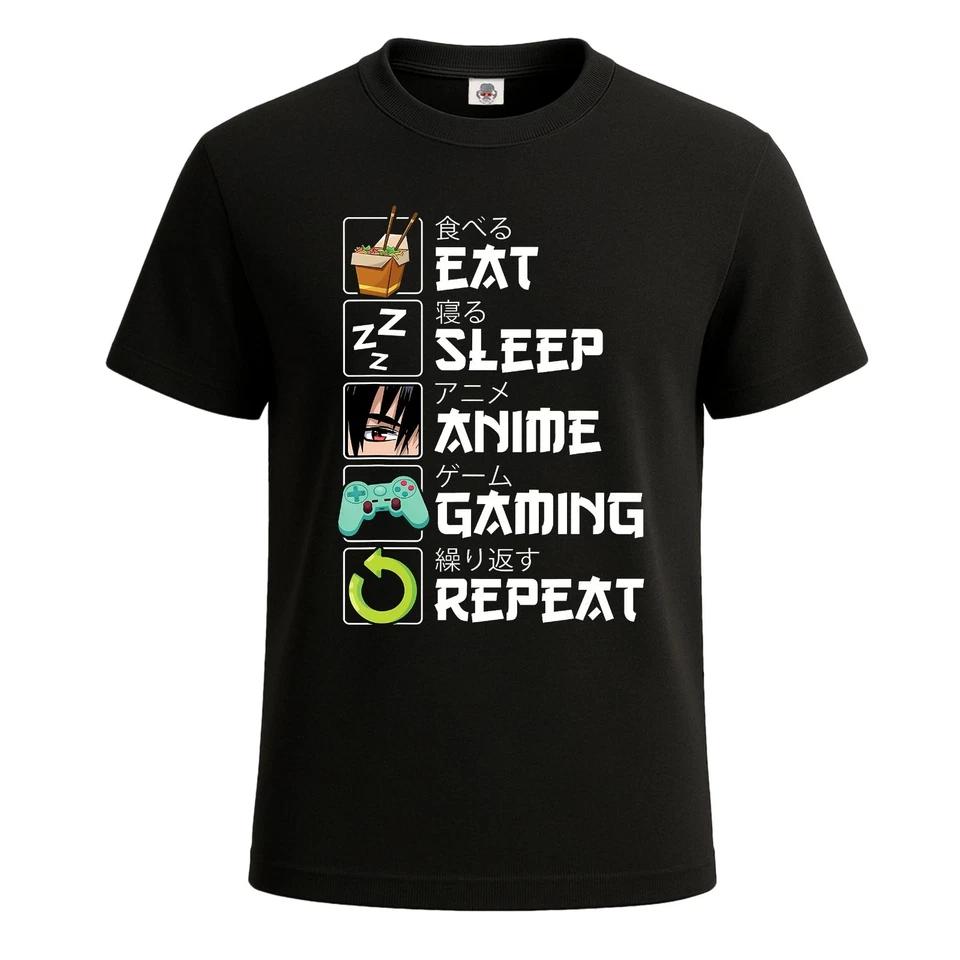 Eat Sleep Anime Gaming Repeat Manga Funny Gamer Mens T Shirt Gift Party Tee Top