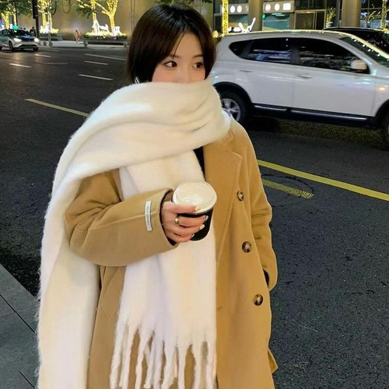 North thickened warm scarf soft waxy couple shawl winter high sense solid color versatile fringed scarf women