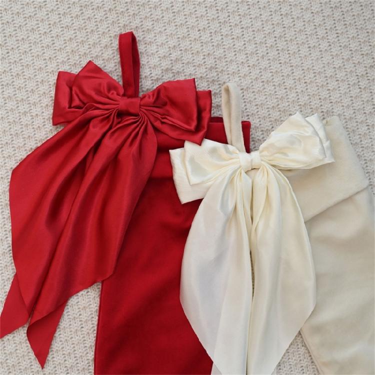 Bows Christmas Stockings Ornament Candy Gift Bag Christmas Hanging Socks For Tree Fireplaces Holiday Decoration