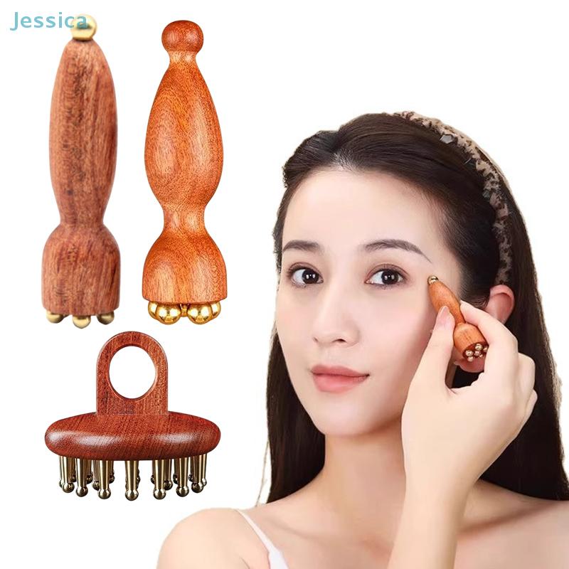 Brass Bead Lotus Pod Rosewood Handle Facial Gua Sha Tool Eye Relaxation Spot Meridians Acupoint Massage