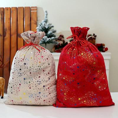 New Style Christmas Gift Bags with Drawstring - Gold Snowflake Design for Kids' Candy