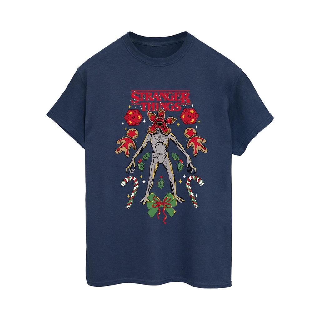 Netflix Womens/Ladies Stranger Things Christmas Demogorgon Cotton Boyfriend T-Shirt