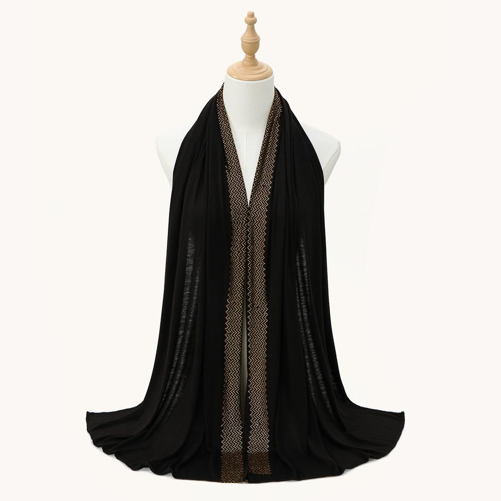 Glitzernder Strass-Baumwoll-Jersey Muslimischer Hijab Langes Tuch Damen Kopfbedeckungen Schal Turban Einfaches Stirnband Malaysia Tudung Ramadan