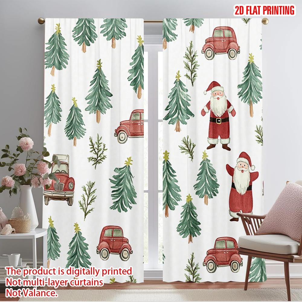 

2pcs,2D plane printing Creative Curtains Christmas Trees and Santa Claus (2) Polyester Woven (without rod) Festive Use for 52.50×116.00 CM 2pcs