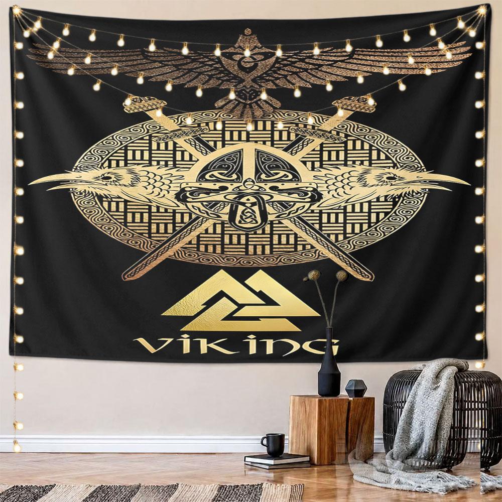 "Golden Viking Symbol Tapestry" Pattern Wall Hanging Tapestry Decorative Tapestry Home Decor for Bedroom and Living Room