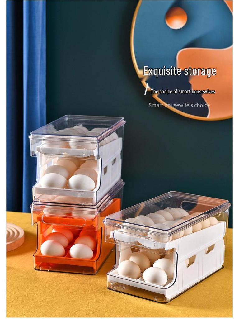 Stackable Double-Layer Slide-Out Egg Storage Box - Transparent, Shockproof, Quick-Freeze Refrigerator Organizer