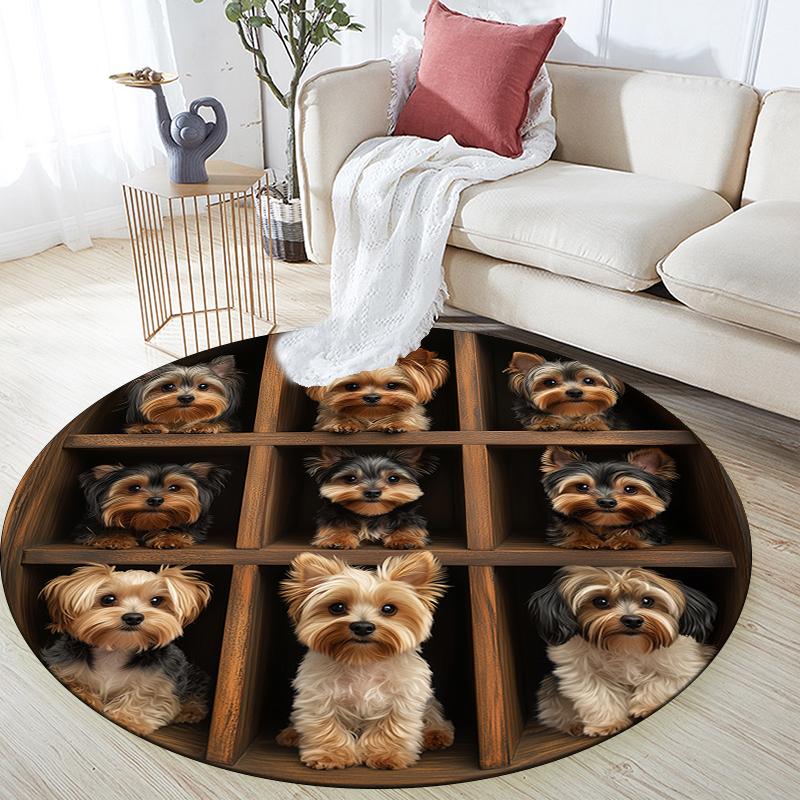 Yorkshire Terrier pattern round rug,Carpet Rug for Living Room Bedroom Sofa Playroom Decor,Non-slip Floor Mat,Holiday Gifts and Birthday Gifts