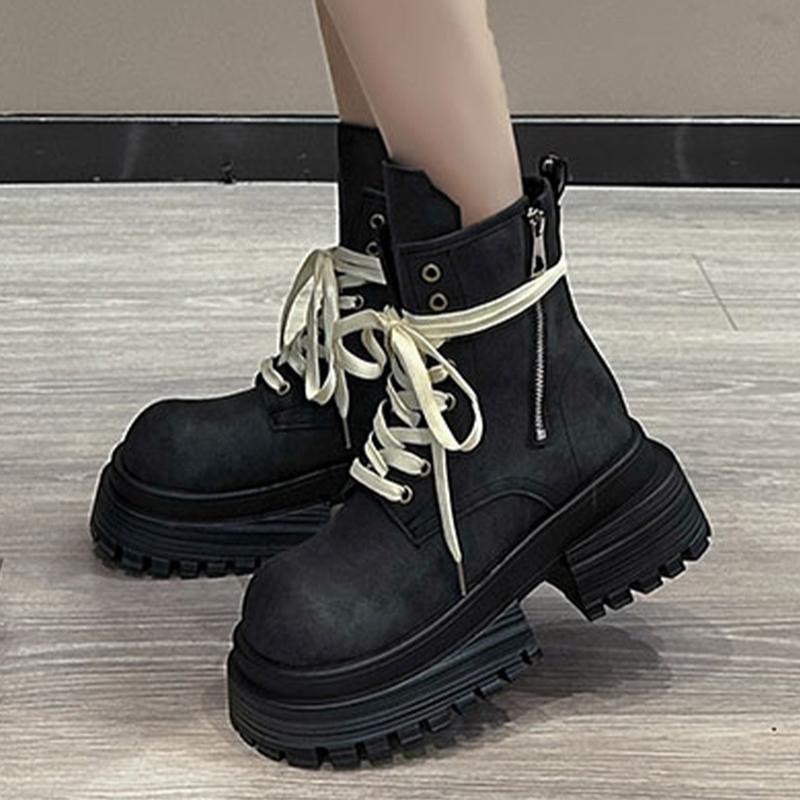 Chunky Platform Women Ankle Boots Designer Leather Shoes Winter 2024 Trend New Fashion Zip Snow Motorcycle Short Botas De Mujer