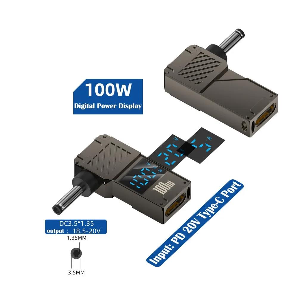 Digital Display USB-C to DC Converter Fast Charging PD 100W Laptop Power Connector Intelligent Universal for Lenovo/HP/Dell 5