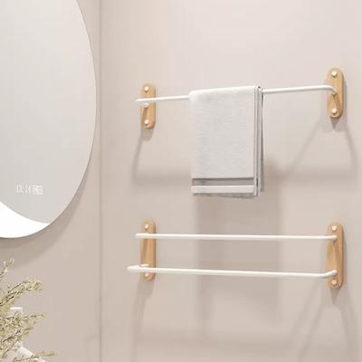 White Bathroom Wood Aluminum Towel Hanger Wall Mounted Towel Rack Wood Towel Bar Rail Bathroom Accessories