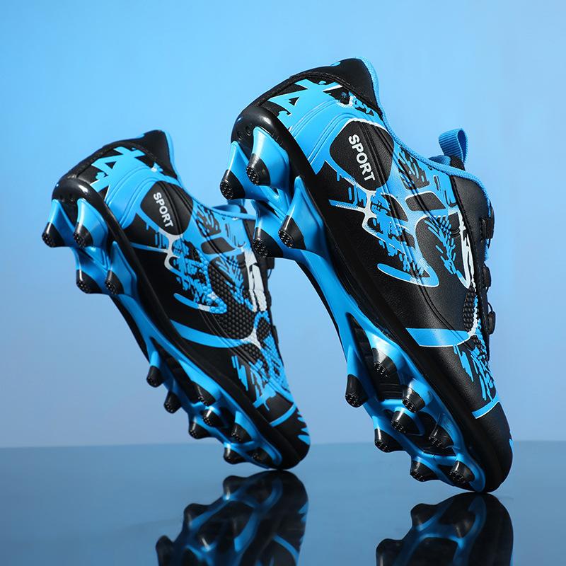 2025 new leather rotating buckle children's football shoes men's broken nails young students lace-free sports shoes