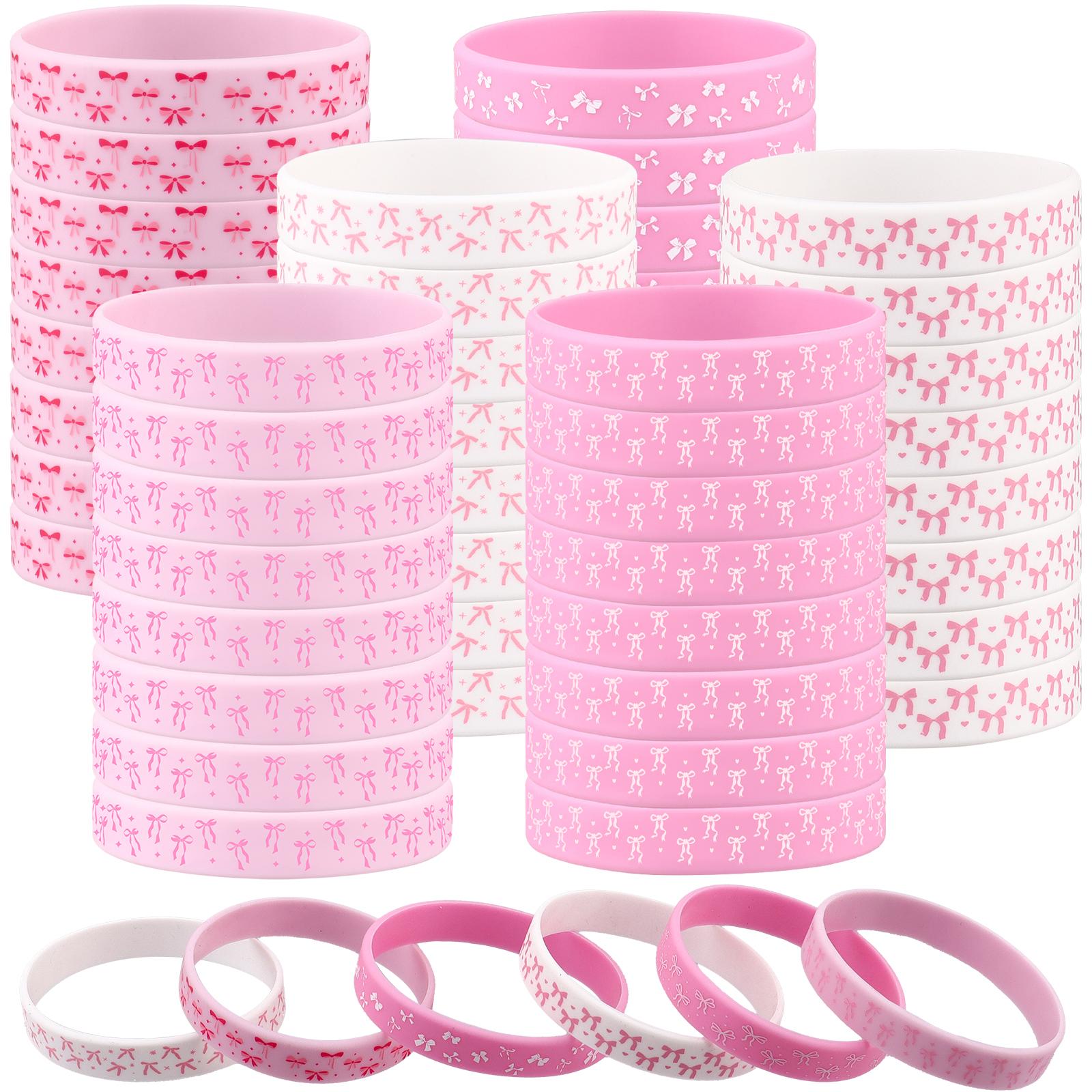 

48Pcs Pink Bow Rubber Bracelets Bow Silicone Wristbands Party Favors Bow Themed Birthday Hoilday Baby Shower Wedding Party розовый