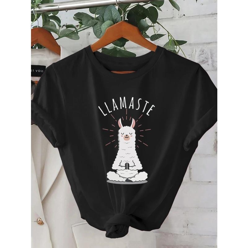 Women'S Casual  Short Sleeve, Round Neck,Perfect for Spring & Summer, Everyday Tshirt | Playful Design | Comfortable Fit, Llama Tshirt