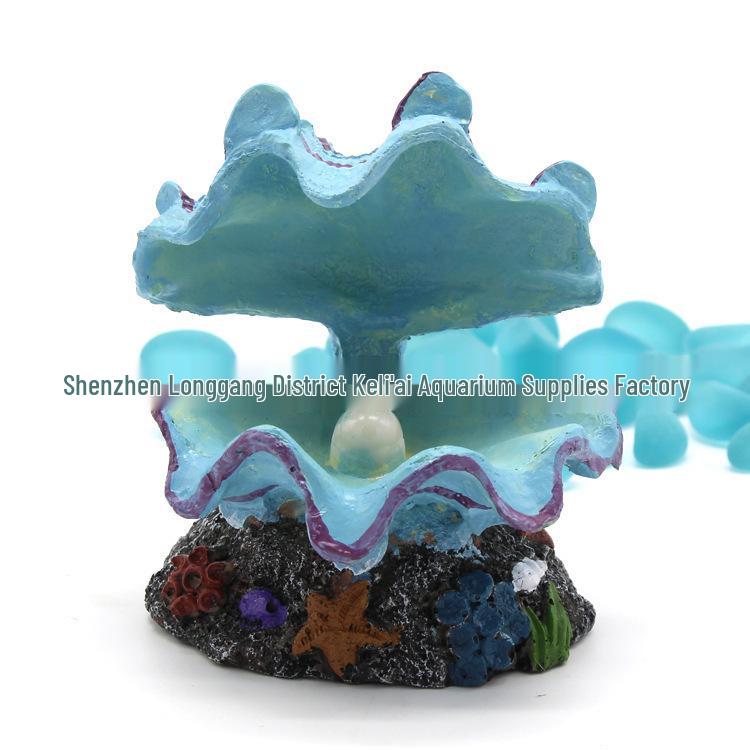 Pearl Scallop Shell Aquarium Bubbler Ornament with Air Stone Connector