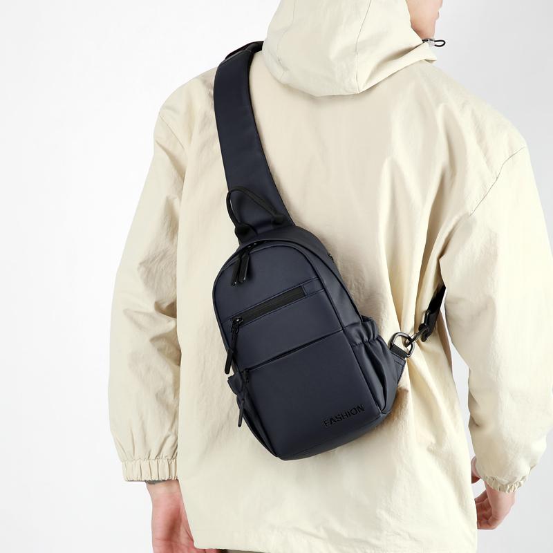 Men's Waterproof Chest Bag Multifunction Oxford Crossbody Shoulder Bag Messenger Travel Pack with A Headphone Wire Access Hole