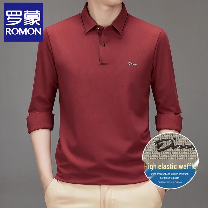 Romon Men s Business Casual Long-Sleeve Polo Shirt 2XL