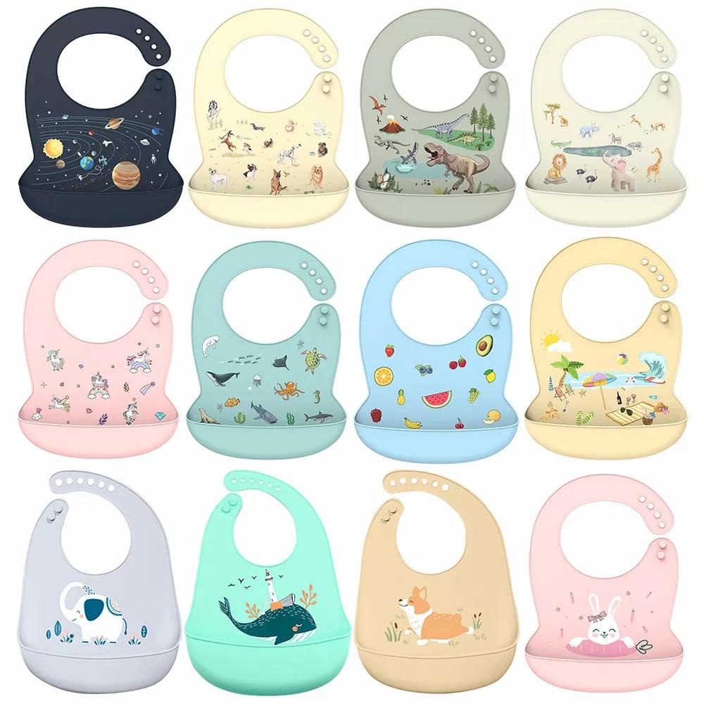 Babero de silicona para bebé, Baberos impermeables con forma de plátano para Saliva, delantales comestibles suaves para alimentación de recién nacidos con dibujos animados, bufanda para eructar ajustable para bebé