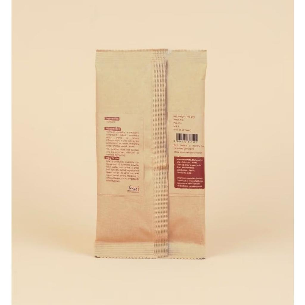 Ein Set aus gemahlenem Neem und Kurkuma (2 x 100 g), Neem- und Kurkuma-Pulverset, Isha Life