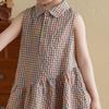 Girl's Summer Linen Plaid Sleeveless Dress