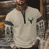 Retro High Street Half-Zip Pullover Stand Collar Oversized Casual Printed Men's Sweatshirt