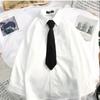 Damen Langarmshirt Umlegekragen Locker JK Uniform Studentenbluse Vintage Oversize Top Geschenk Krawatte