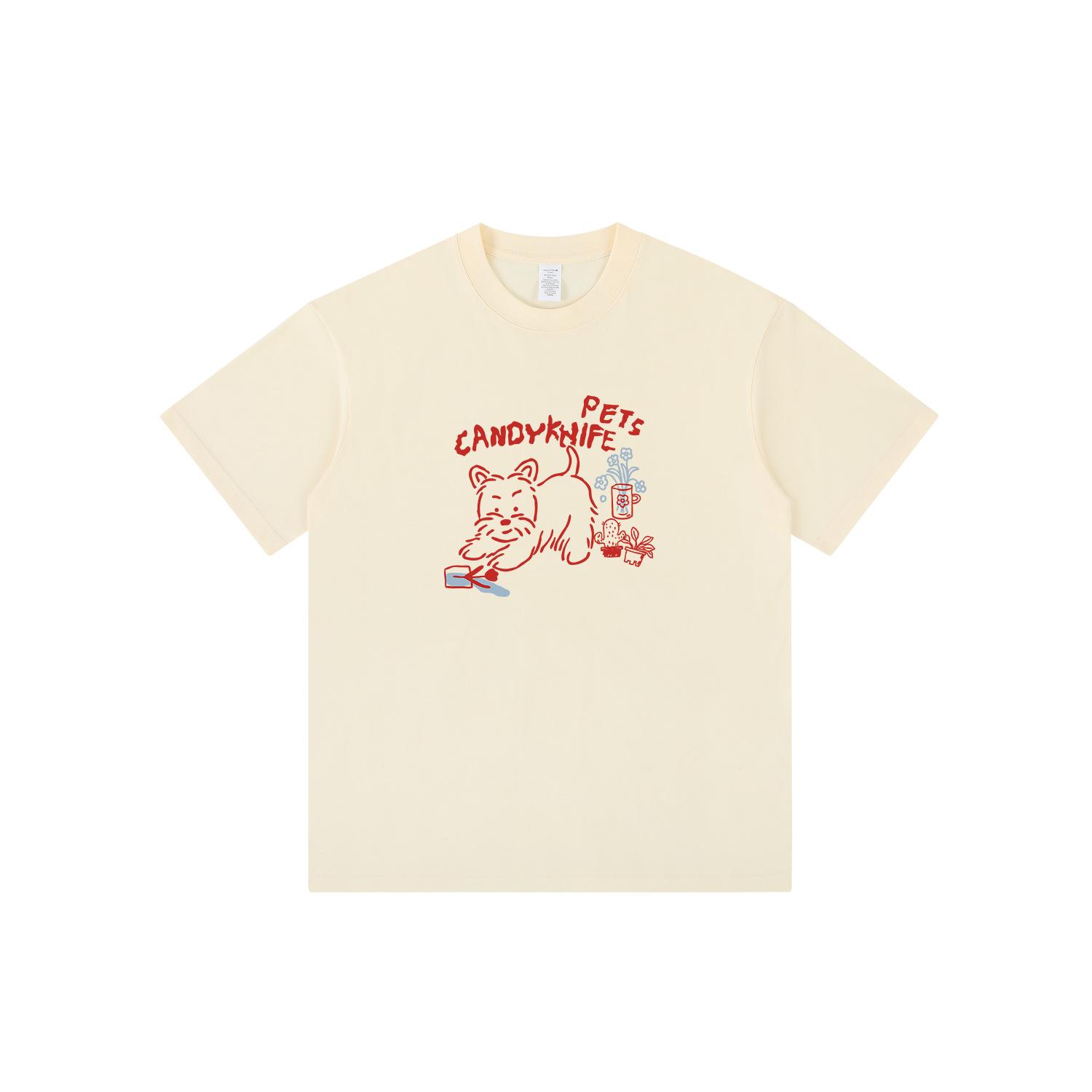 

2024 Summer Women s Slimming Puppy Print Short Sleeve T-Shirt with Niche Drop Shoulder & Small Neckline Design M