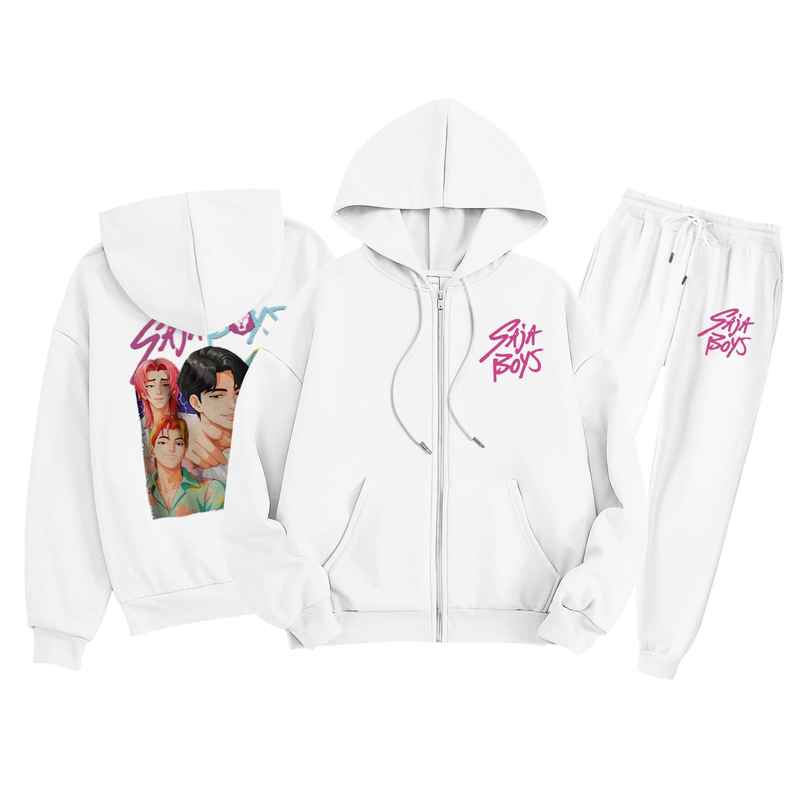 

Детская мода Толстовка с длинным рукавом, на молнии, с капюшоном, спортивные штаны с принтом, комплект толстовки с карманами 110 белый