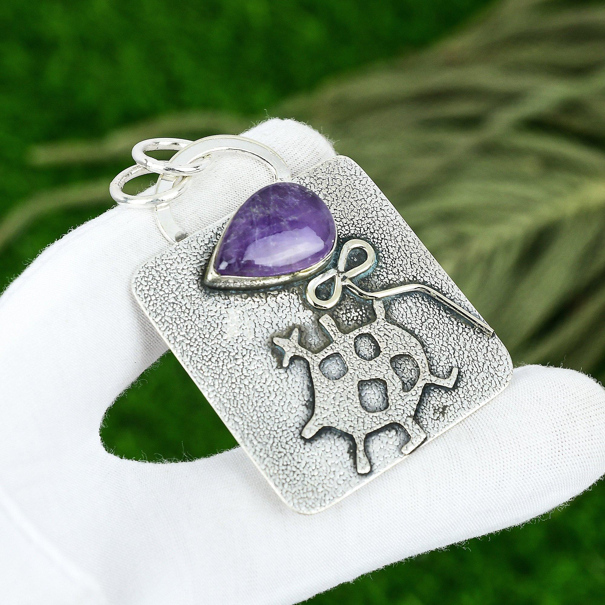 

Friendship Day Sale Natural Star Amethyst Sterling Silver Bezel Boho New Pendant