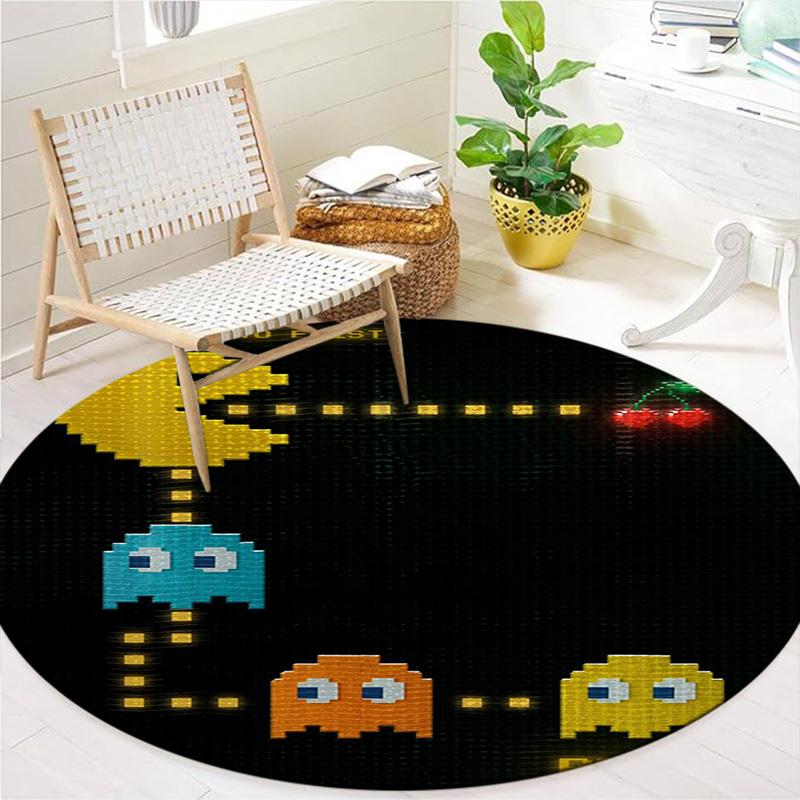 Pac-Man Round Area Rug,Carpet Rug for Living Room Bedroom Sofa Playroom Decor,Non-slip Floor Mat