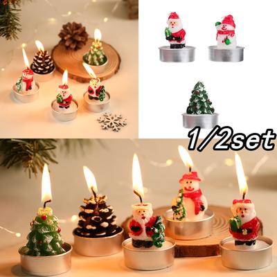 3 piezas/set Velas de Navidad Mini Papá Noel Árbol de Navidad Muñecos de Nieve Forma de Latas de Hojalata Velas de Mano para Decoración del Hogar Regalos de Manualidades de Año Nuevo