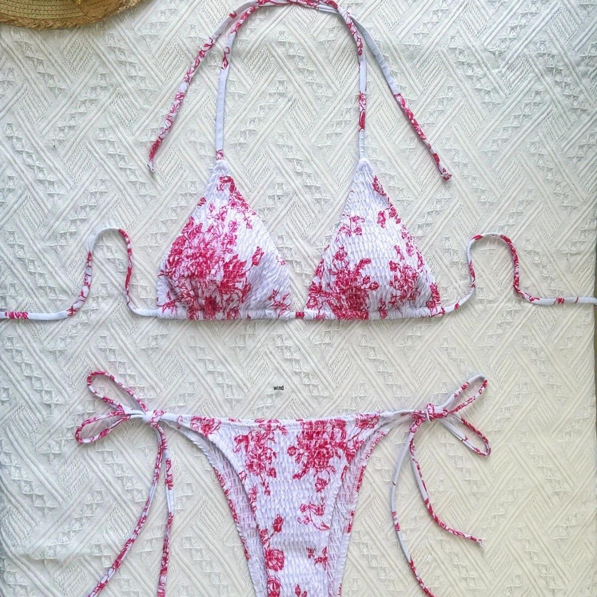 

2024 European & American Women s High-End Backless Strappy Print Bikini XL