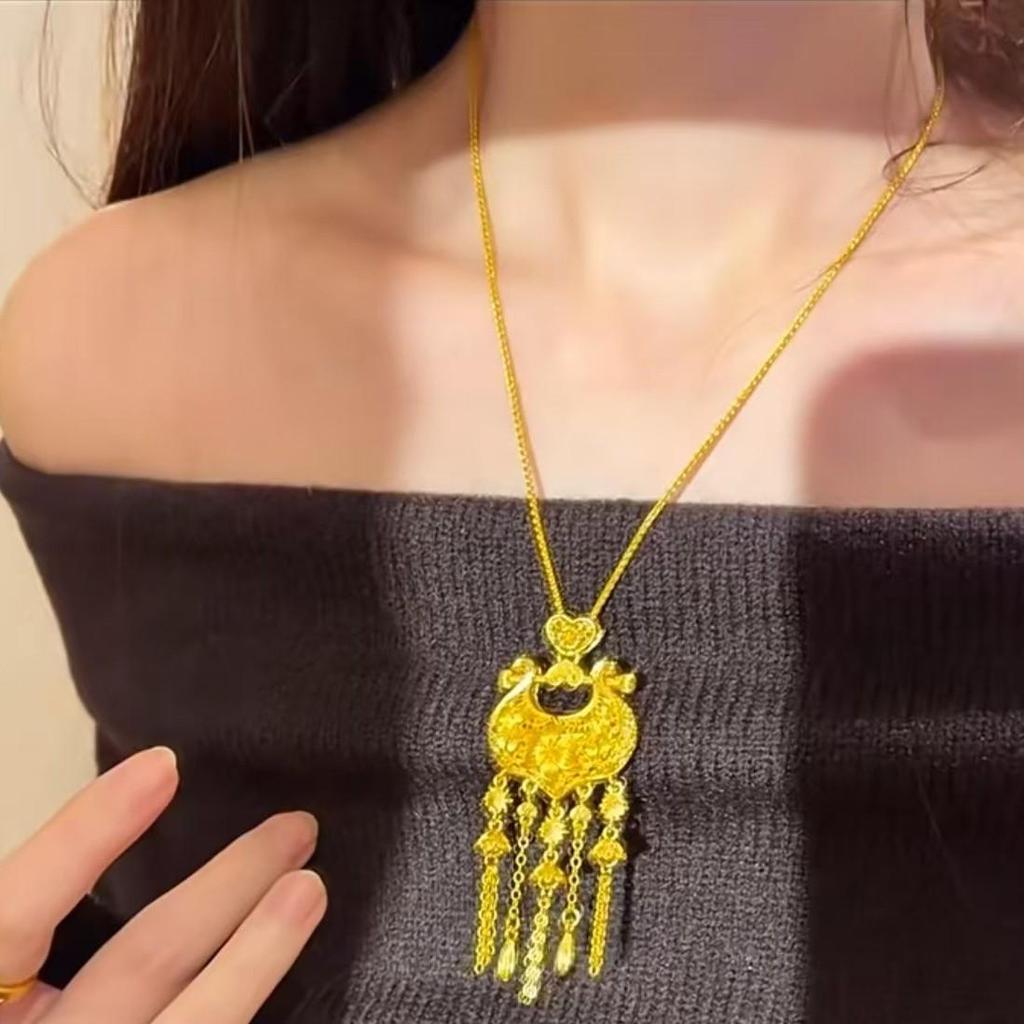 Ancient Style Lily Ruyi Auspicious Lock Pendant Necklace In Openwork Design: Chinese Blooming Wealth Jewelry