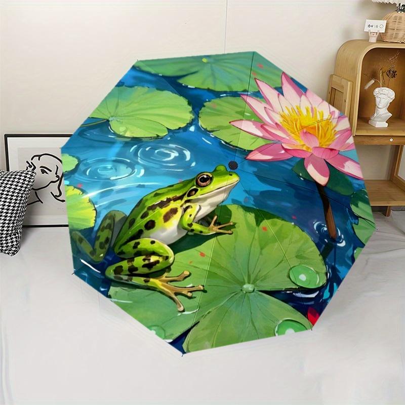

8-Rib Colorful Frog Folding Umbrella | Automatic Opening, Durable Pongee Cloth, Iron Frame, Suitable for All Seasons Outdoor U (as the picture,iron&8K)