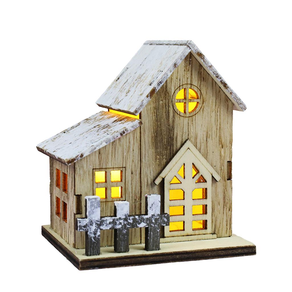 Illuminated Christmas Ornament Wood House Figurine Ornament Desktop Decorations for Holiday Decorations or Gift