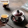 Elegant Pink Hawthorn Red Gaiwan Hand Painted Panda Cover Bowl 1 Bowl 2 Cups Tea Maker Portable Travel Colth Bag Kung Fu Tea Set