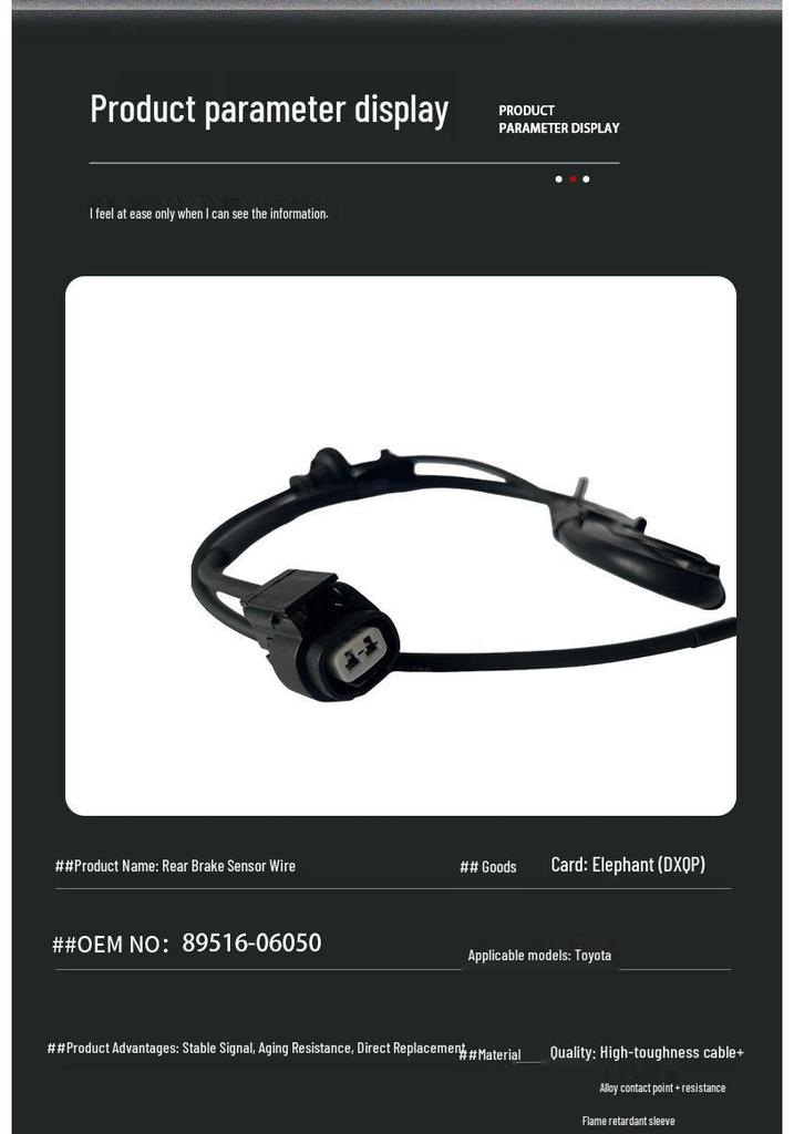 Rear Right ABS Wheel Speed Sensor Wire for 2006-2011 Toyota Camry (89516-06050)