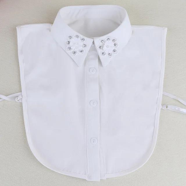 Fashion Ladies Fake Collar for Women Chiffon Fake Collar Rhinestone False Collar Lapel Detachable Button Half-Shirt Blouse Top
