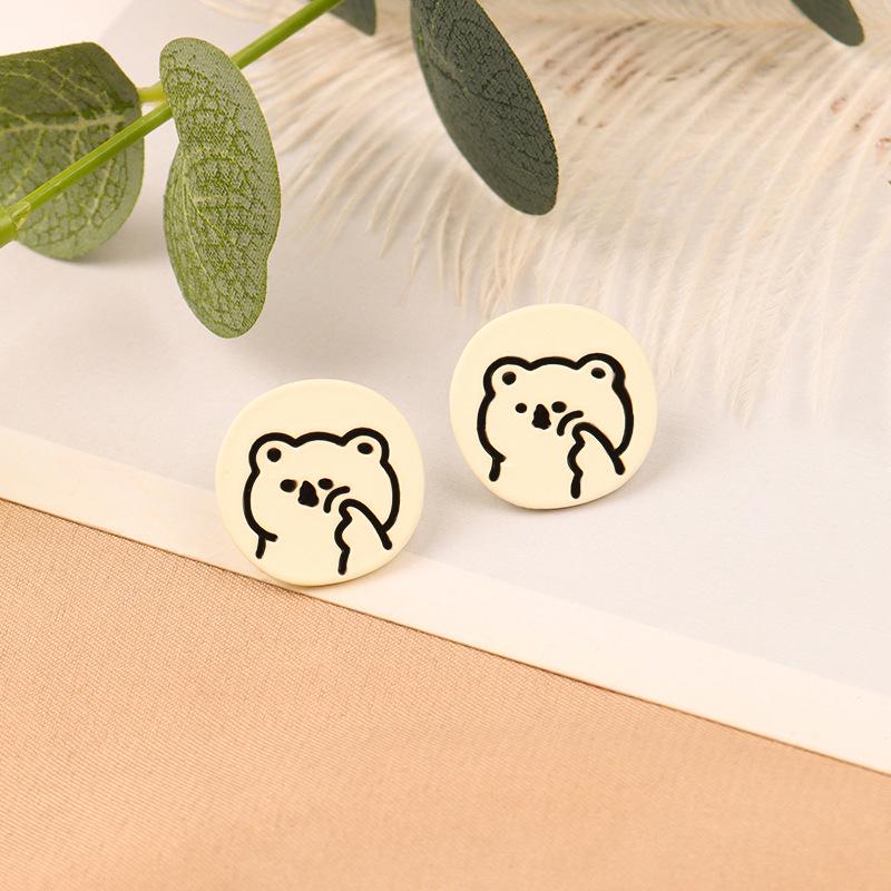 925 Silver Needle Creamy White Teddy Bear & Rabbit Stud Earrings - Simple, Versatile, Girlish Niche Design (B492X)