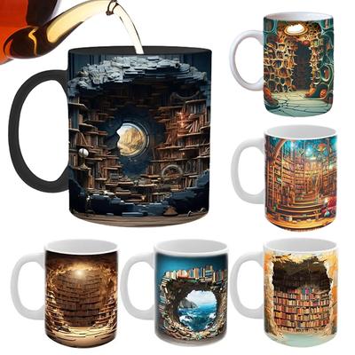1 Stück Weltraum Design Kaffeetasse Geschenke 3D Bücherregal Tasse Für Leser 3D Effekt Bibliotheksregal Tasse Buchliebhaber Keramiktasse Kreativ 350ml