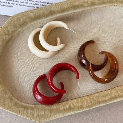 Geometric Circle Smudge Resin C-shaped Stud Earrings S Fashion Personality Design Retro Temperament Earrings