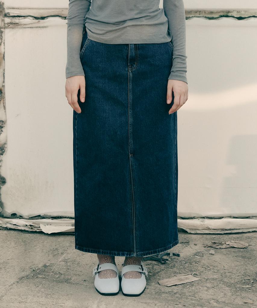 SSEMI Slit Denim Long Skirt