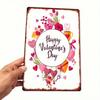 1pc 8x12in Pink Red Flower Heart Metal Sign Vintage Wall Art Home Decor