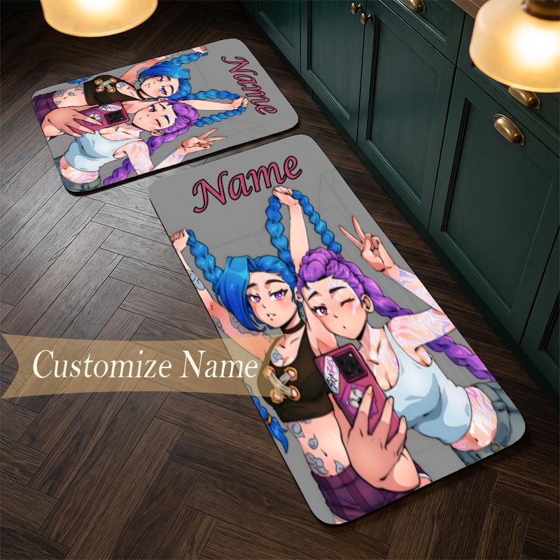 jinx arcane (1) Customize Name Flannel Kitchen Mat Soft Non-Slip Kitchen Floor Runner Rug for Home Kitchen Decor