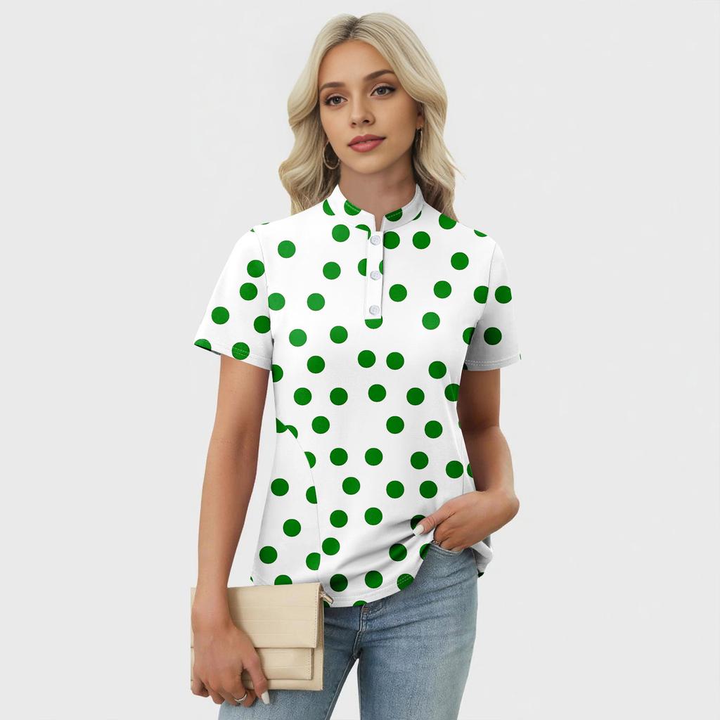Women's Casual Floral Print V-Neck Short Sleeve Decorative Button T-Shirt Top