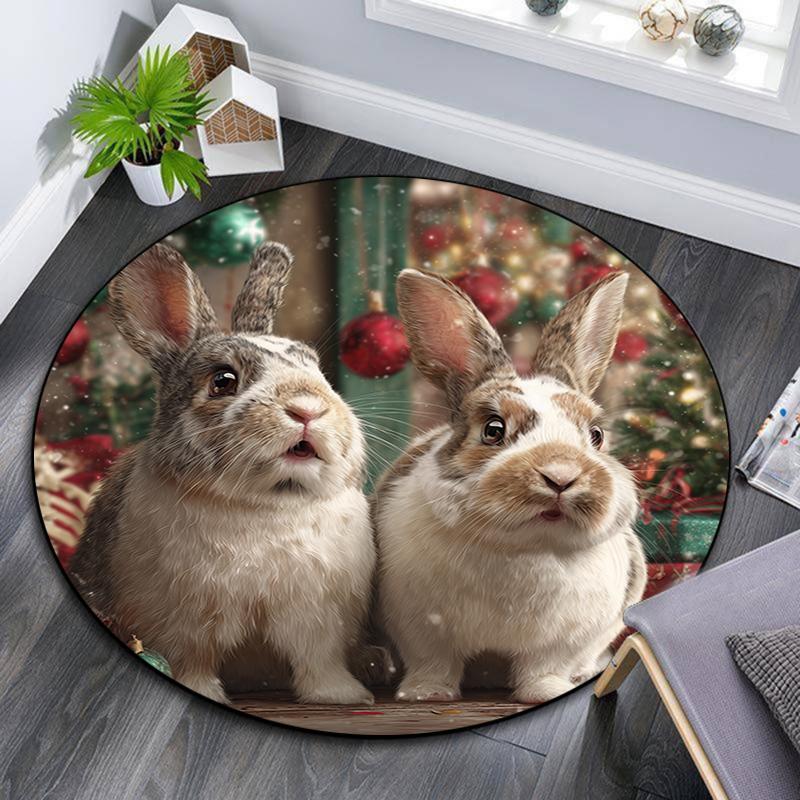 Christmas animals pattern round rug,Carpet Rug for Living Room Bedroom Playroom ,Non-slip Floor Mat,Holiday Gifts and Birthday Gifts.