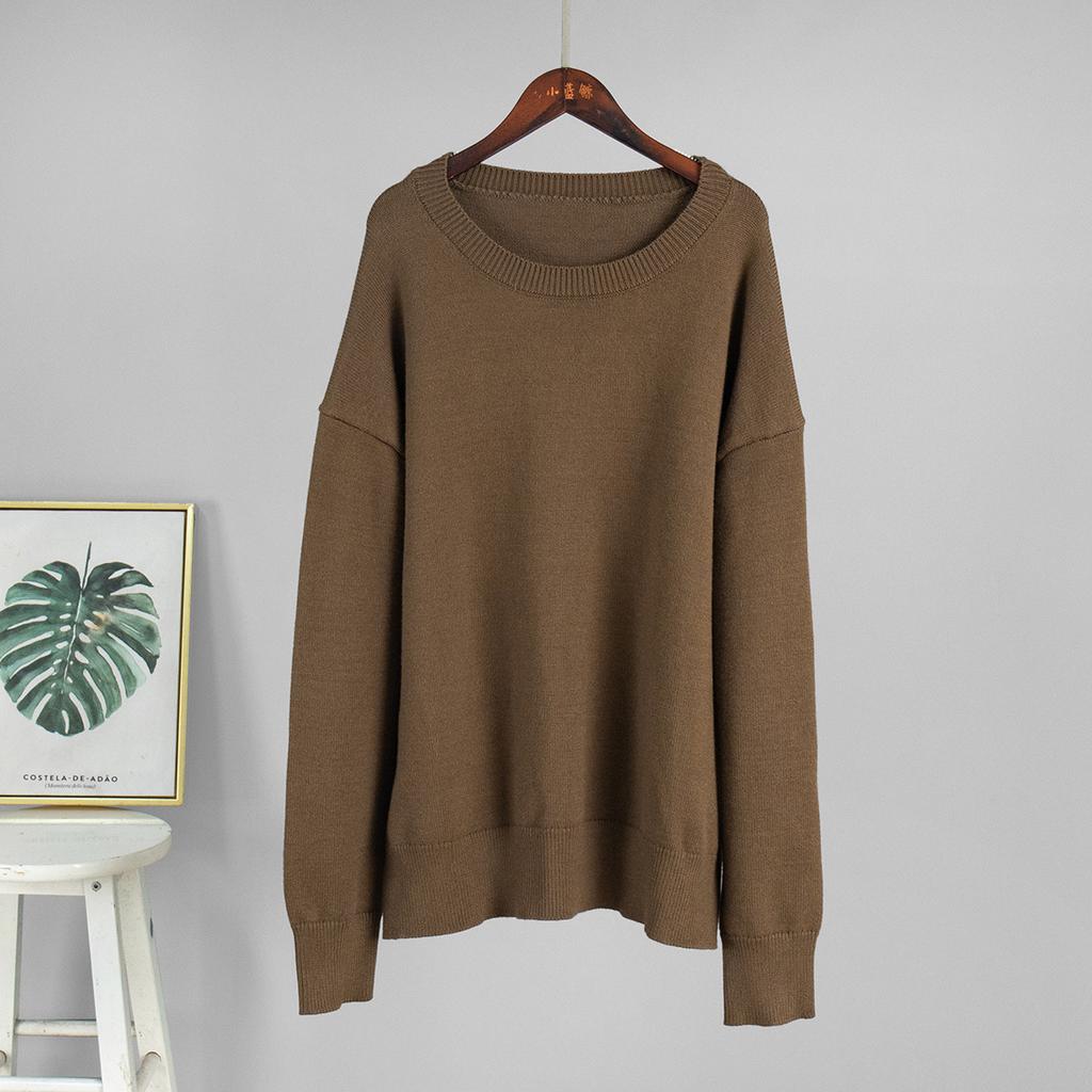 Round Neck Sweater for Women Autumn Winter Loose Pullover Sweater Simple Solid Colour Knitwear Luxurious Relaxed-fit Slimming and Versatile Top