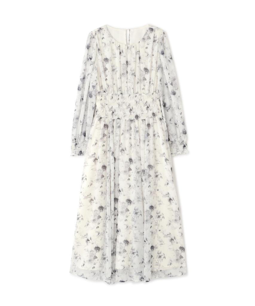 Proportion Body Dressing Casual Floral Shirred Black Dress, Dress, Women's,