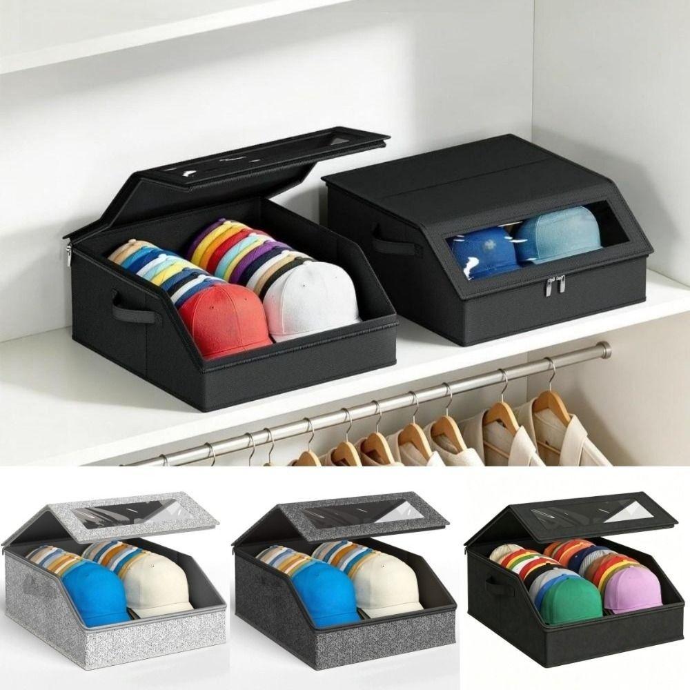 Clear Window Hat Storage Box 24 Cap Capacity Cap Storage Case New Foldable Hat Box  Closet Storage